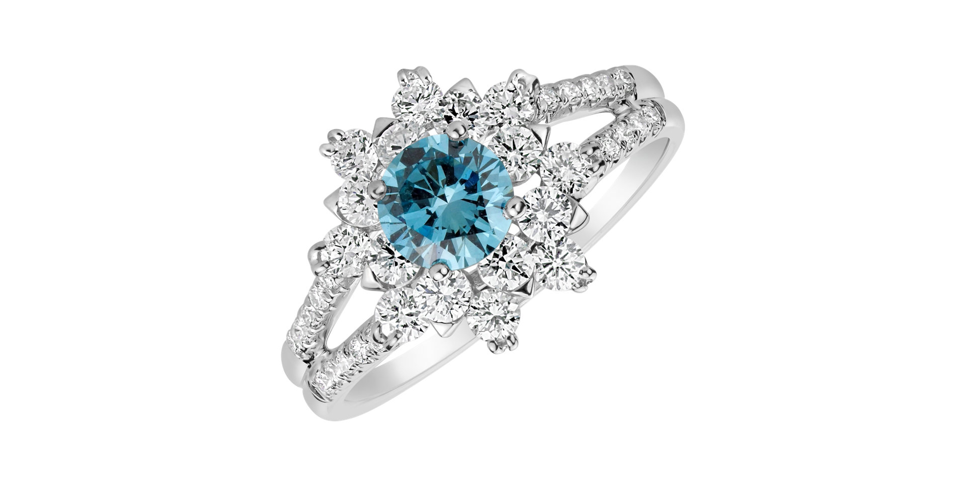 Prsten s modrým diamantem a bílými diamanty Winter Delight