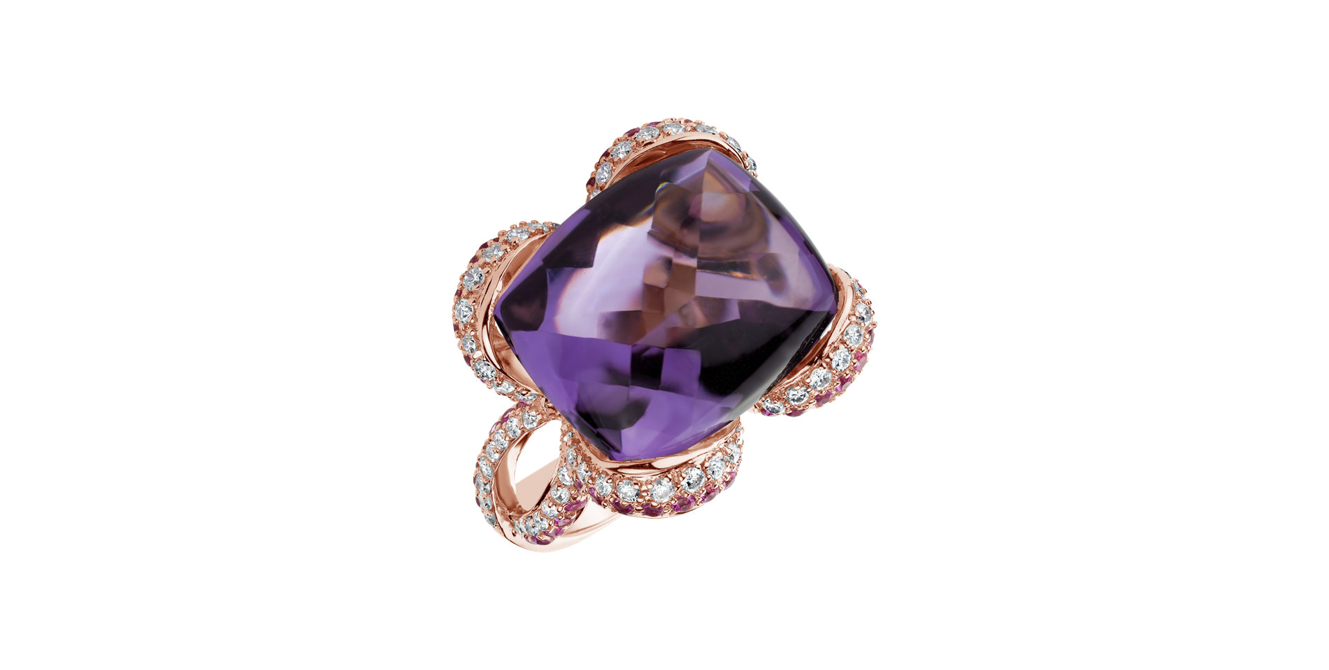 Prsten s diamanty, ametystem a safíry Special Amethyst