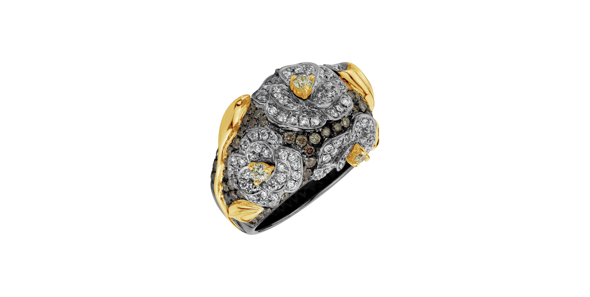 Prsten s bílými a hnědými diamanty Black Jade Rose