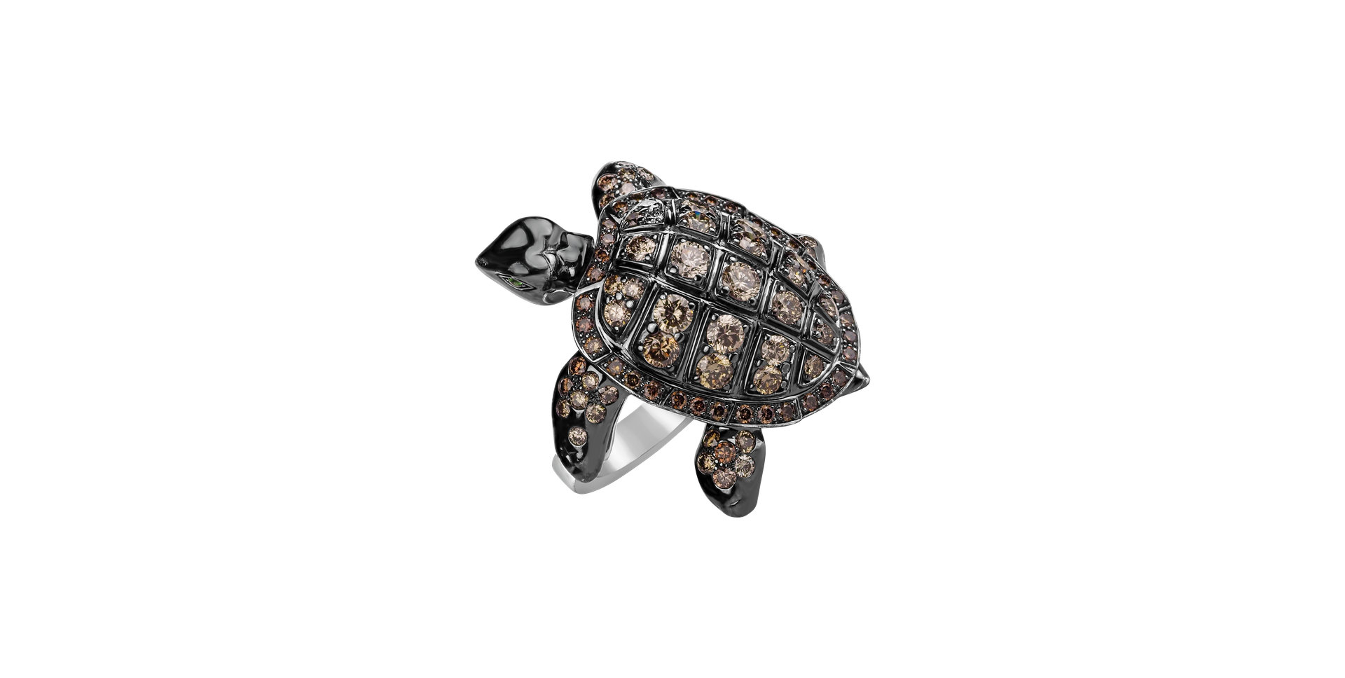 Prsten s hnědými diamanty a granáty Exotic Turtle