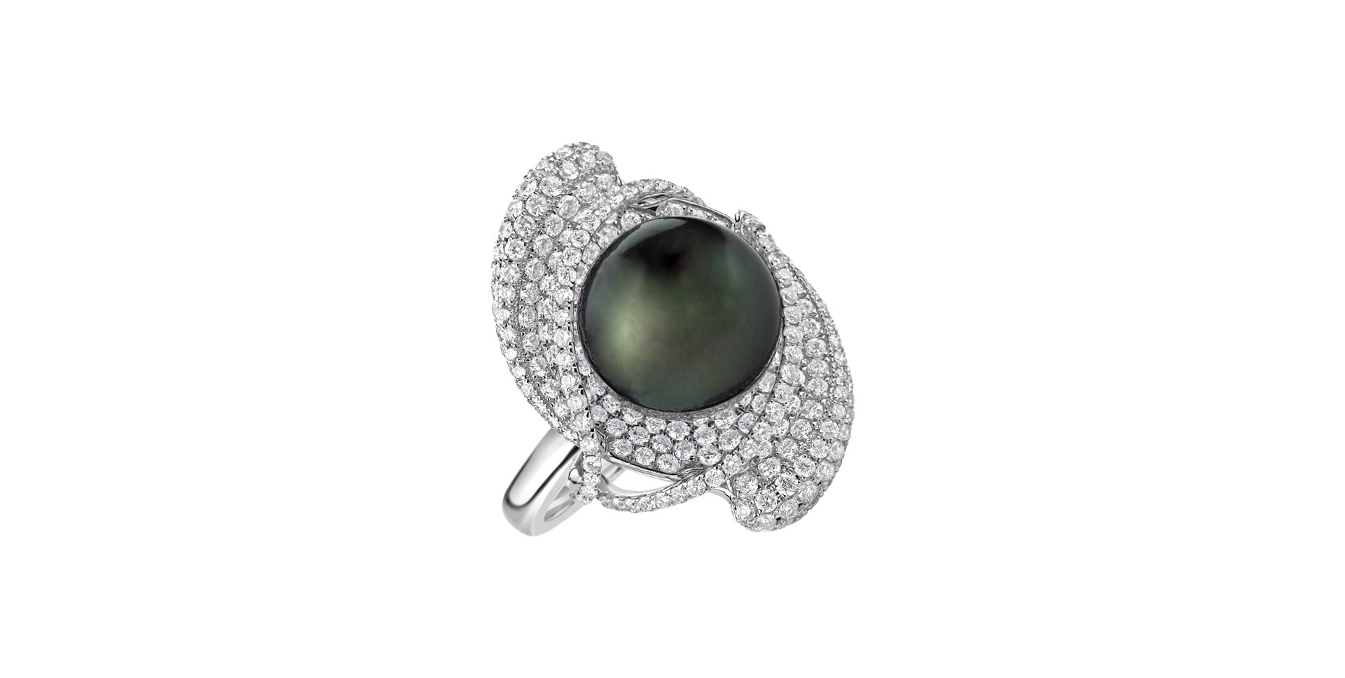 Prsten s perlou a diamanty Midnight Pearl