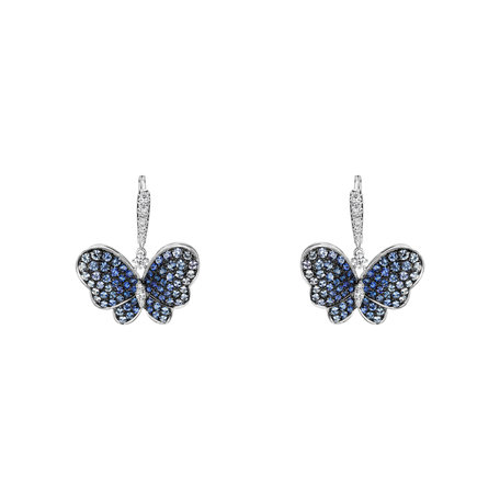 Náušnice s diamanty a safíry Sapphire Butterfly