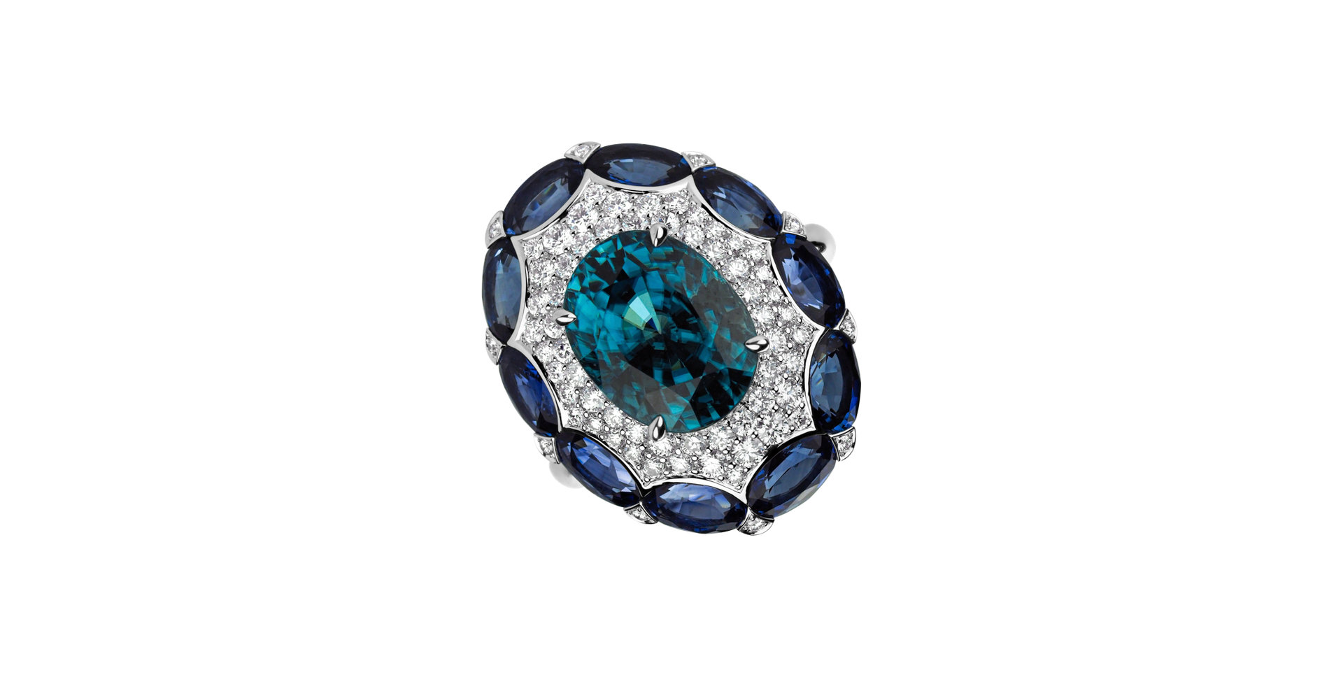 Prsten se zirkonem, diamanty a safíry Blue Gentility
