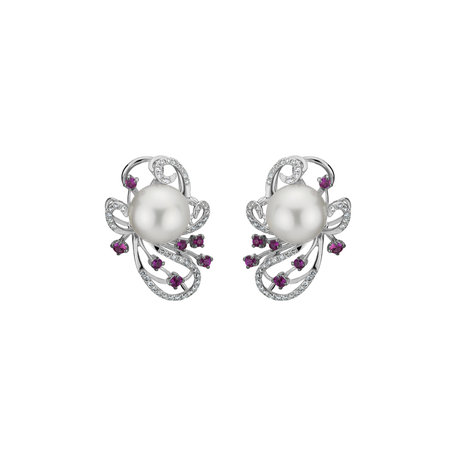 Náušnice s perlou, diamanty a safíry Venus Flowers
