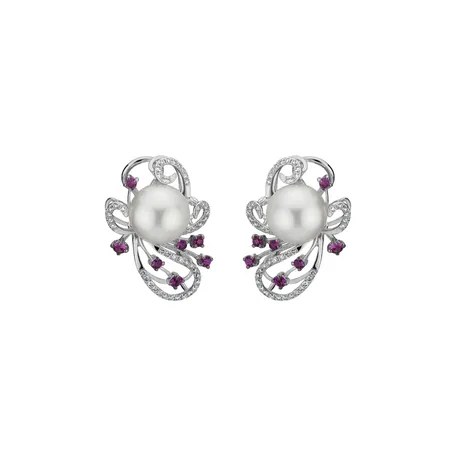 Náušnice s perlou, diamanty a safíry Venus Flowers