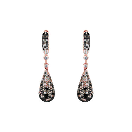 Náušnice s bílými, hnědými a černými diamanty Festive Drops
