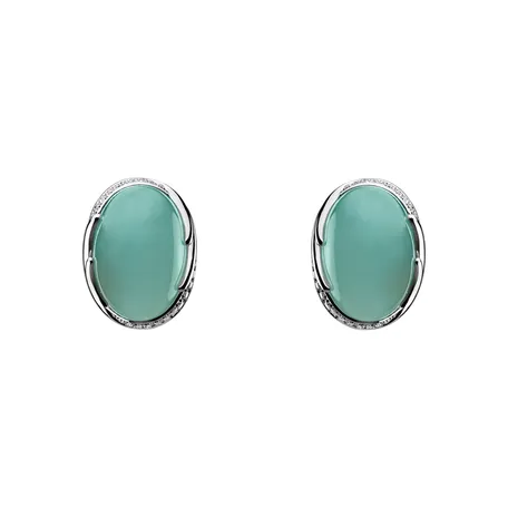 Náušnice s chalcedonem a diamanty Mystic Blossom