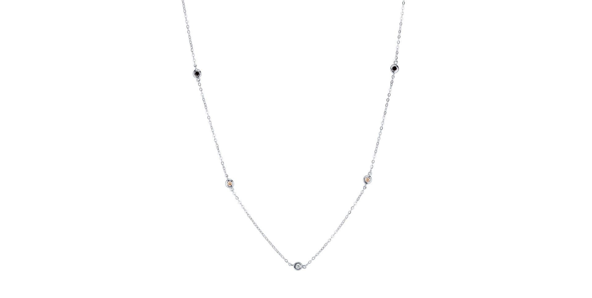 Náhrdelník s černými, hnědými a bílými diamanty Dots