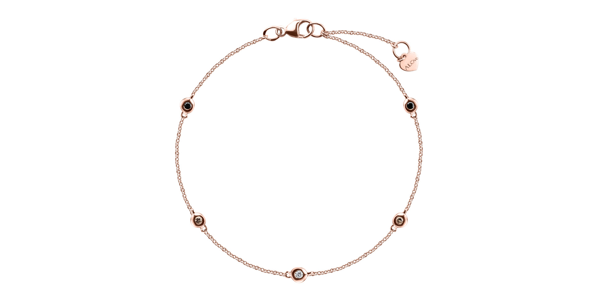 Náramek s bílými, hnědými a černými diamanty Dots