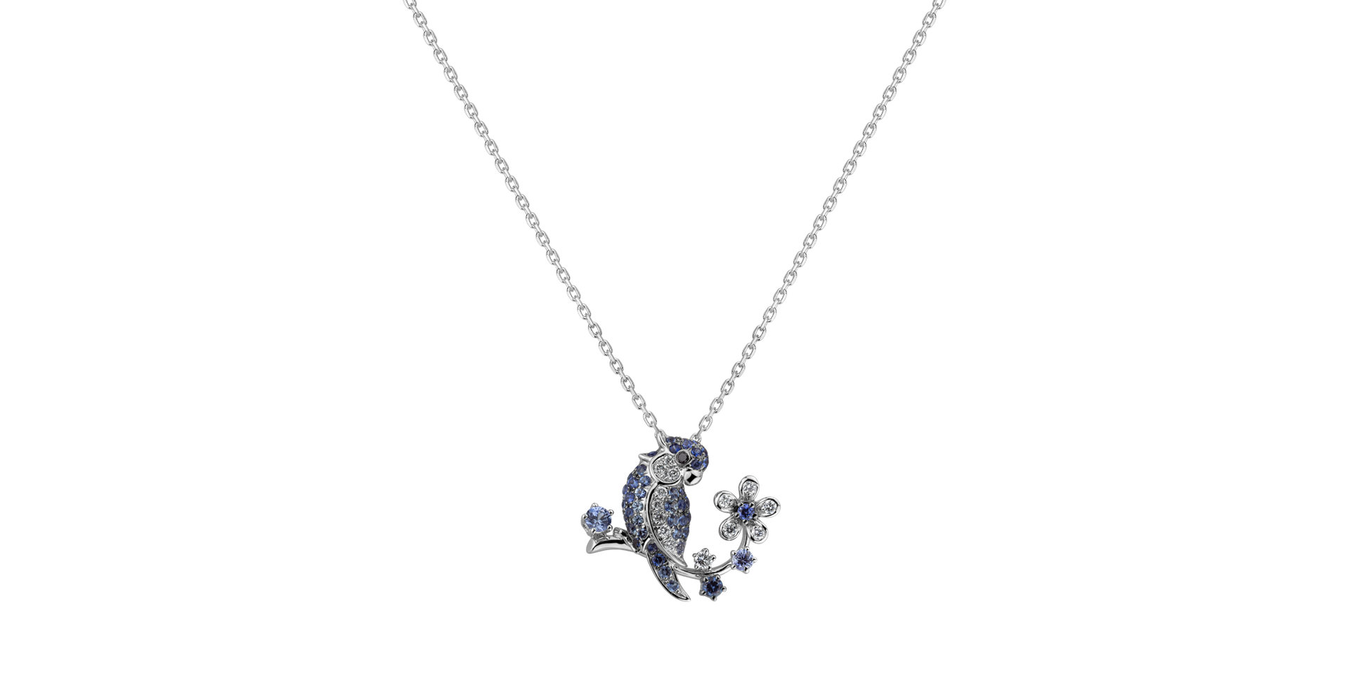 Přívěs s černými a bílými diamanty a safíry Paradise Calling