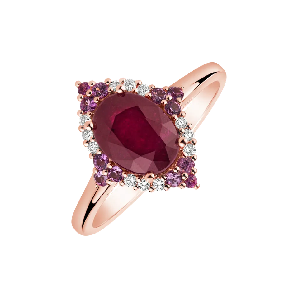 Prsten s rubínem, diamanty a safíry Ruby Rose