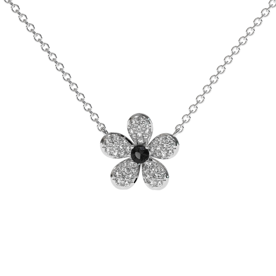 Náhrdelník s černými a bílými diamanty Flower