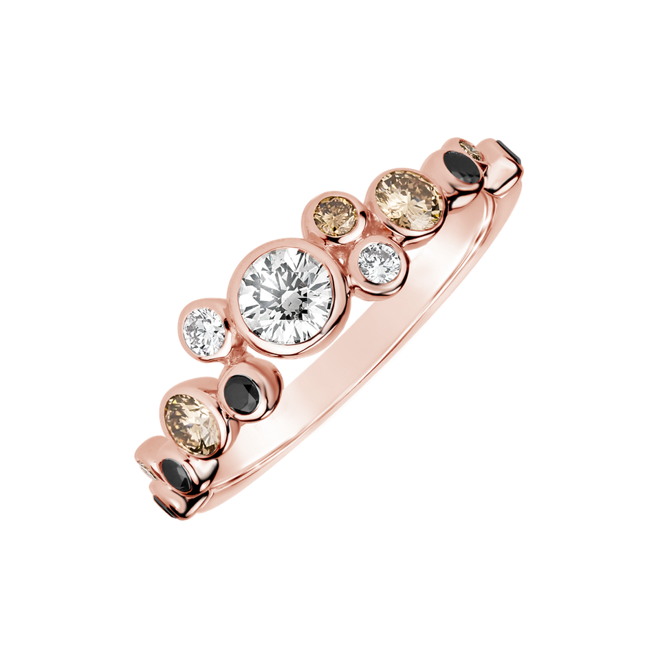 Prsten s bílými, hnědými a černými diamanty Space Joy