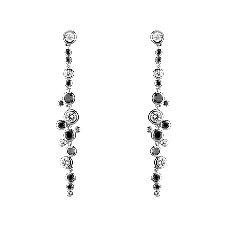 Náušnice s černými a bílými diamanty Heaven Waterfall