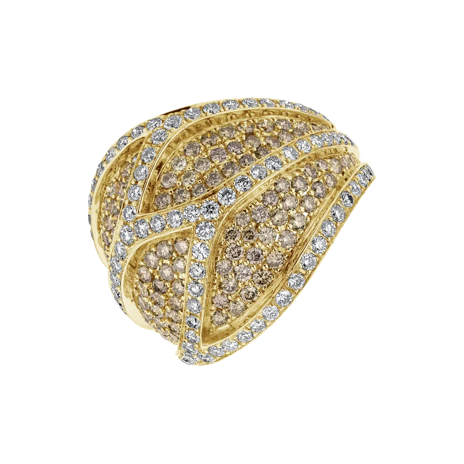 Prsten s bílými a hnědými diamanty Sunny Queen