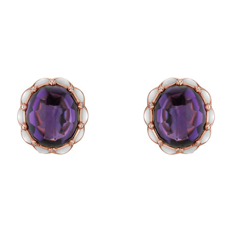 Náušnice s ametystem, diamanty a perletí Primavera Gift