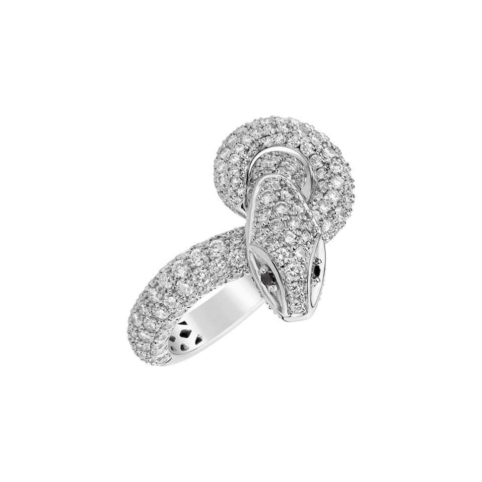 Prsten s bílými a černými diamanty Magical Snake