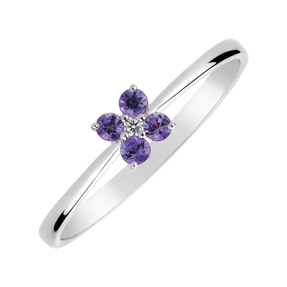 Prsten s diamantem a ametysty brazil Divine Bloom