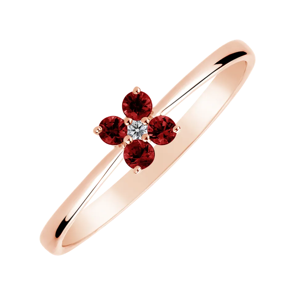 Prsten s diamantem a rubíny Divine Bloom