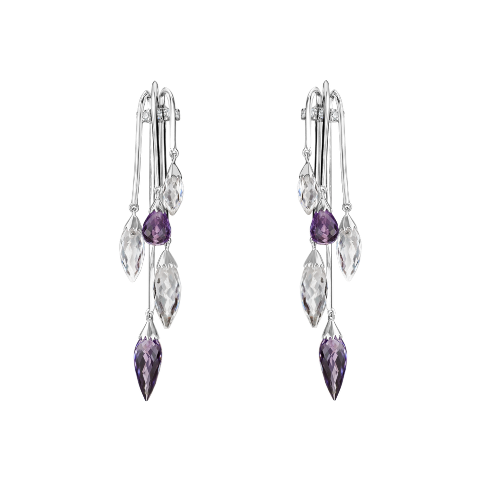 Náušnice s diamanty, ametystem a topazem Fanfare