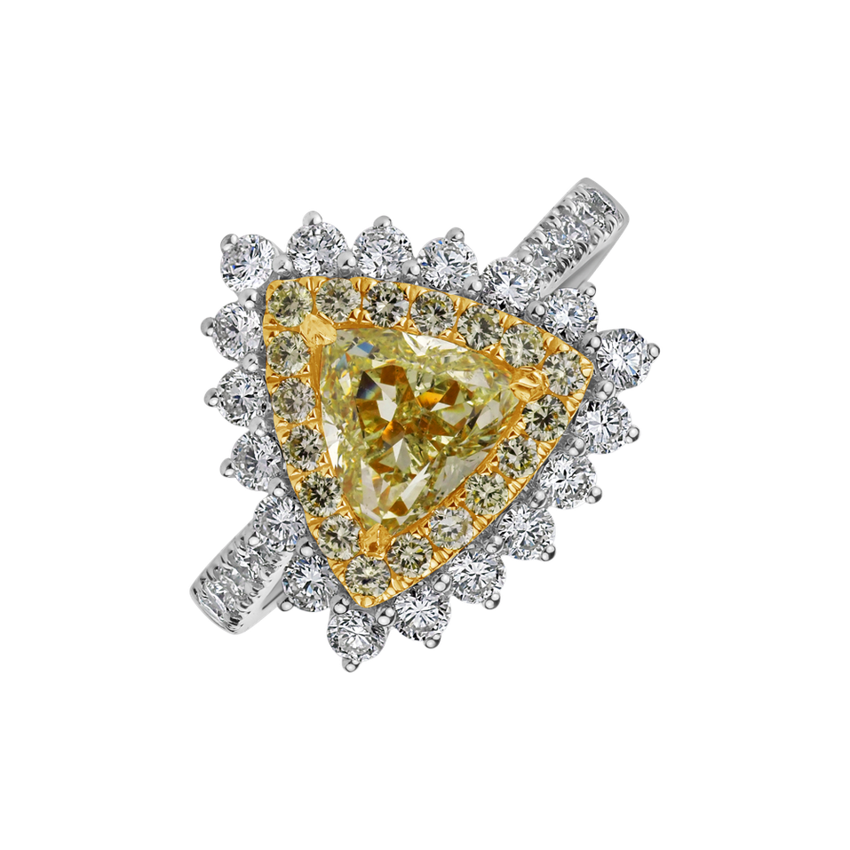 Prsten s bílými a žlutými diamanty Sunny Triangle