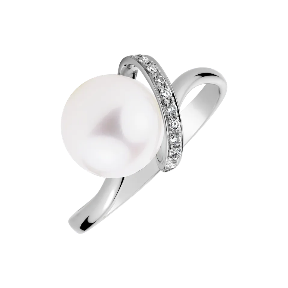 Prsten s perlou a diamanty River Magic