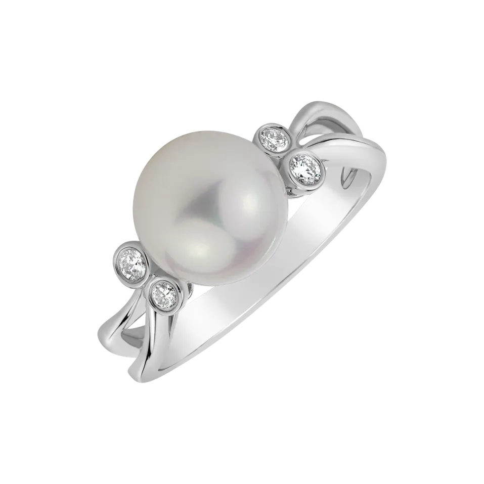 Prsten s perlou a diamanty Coral Tear