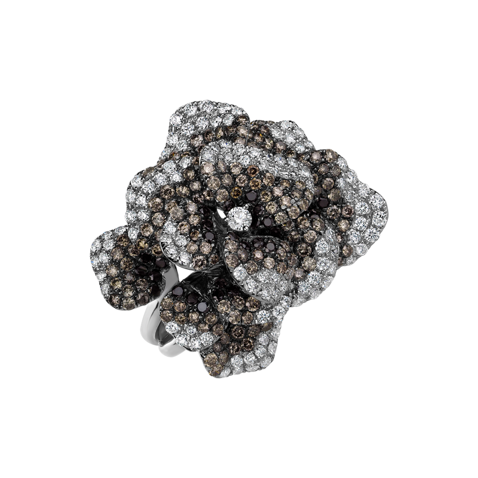 Prsten s černými, hnědými a bílými diamanty Brazilia