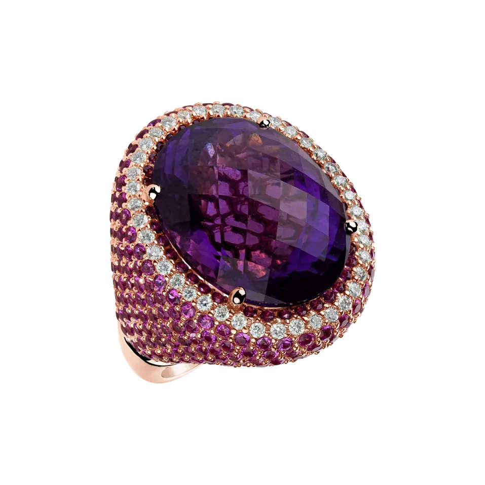 Prsten s ametystem, diamanty a safíry Violetta