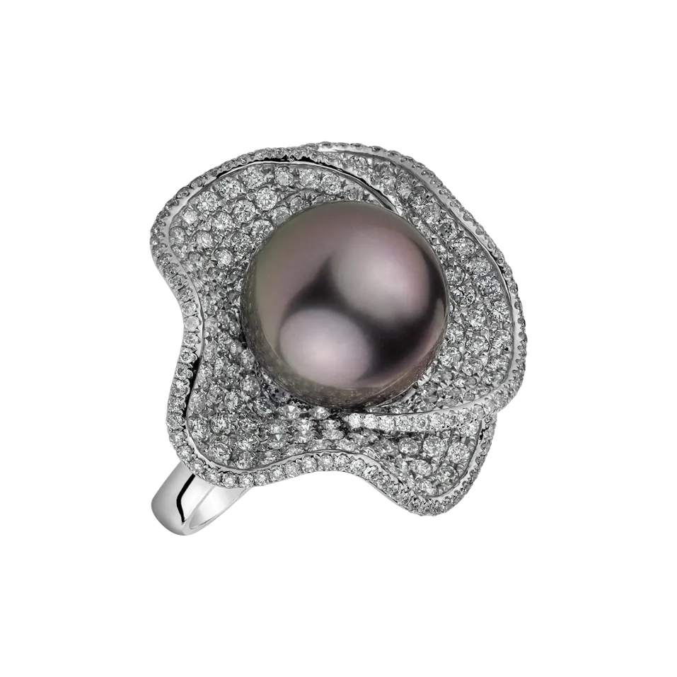 Prsten s perlou a diamanty Ocean Midnight