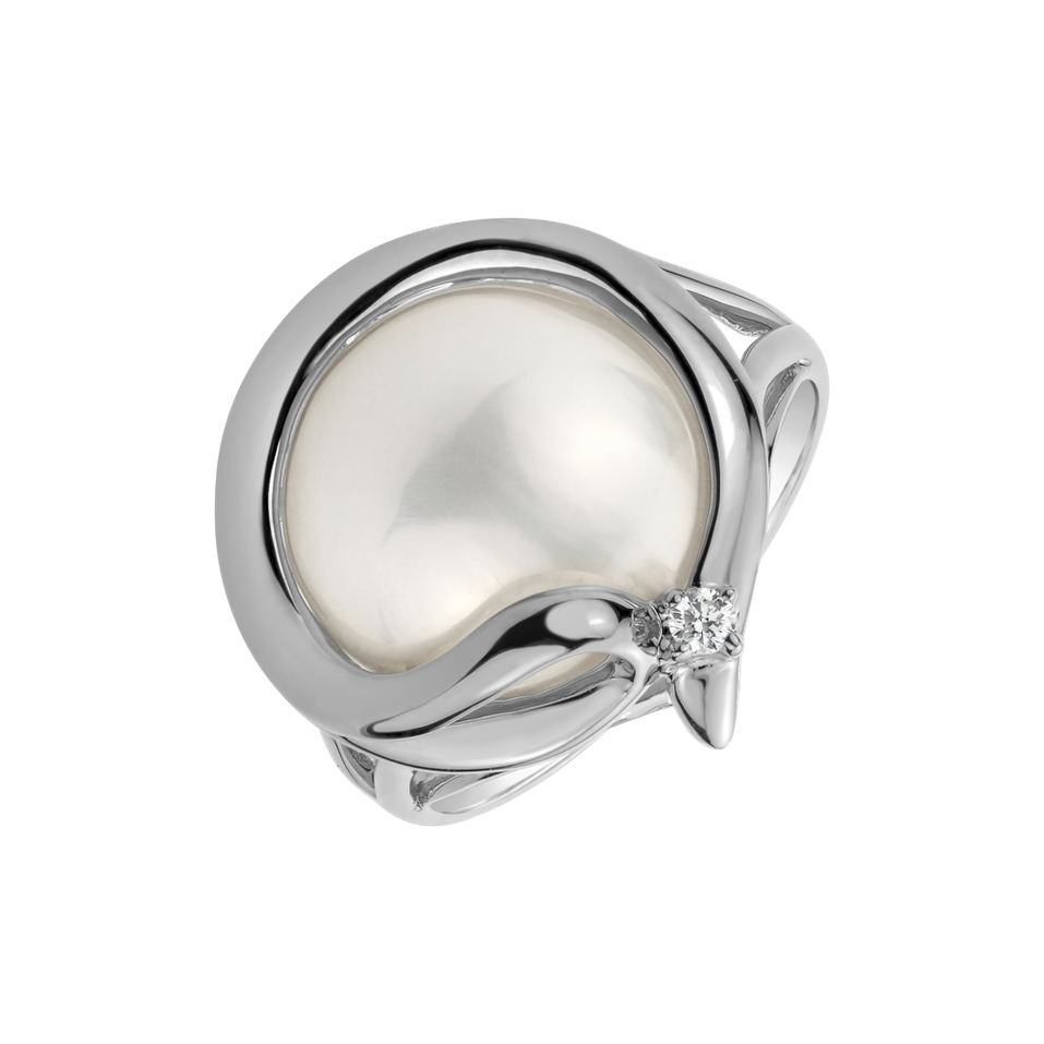 Prsten s perlou a diamanty Caulerpa Pearl