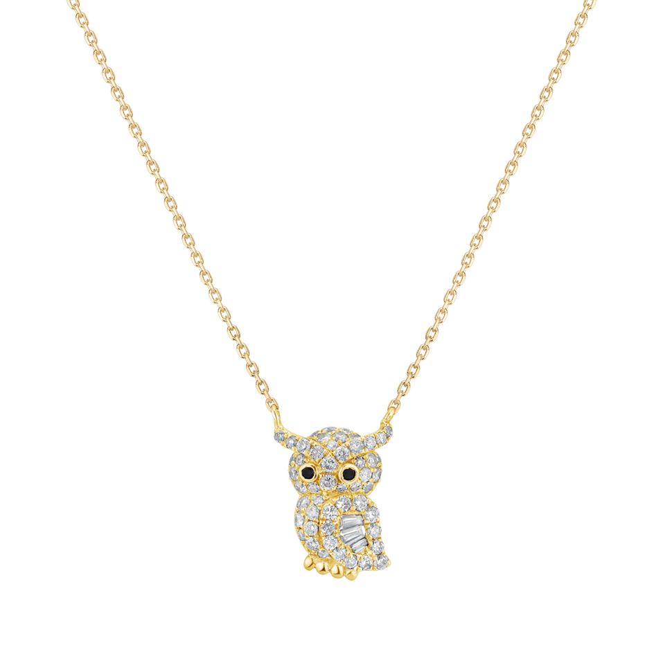 Náhrdelník s černými a bílými diamanty Diamond Owl