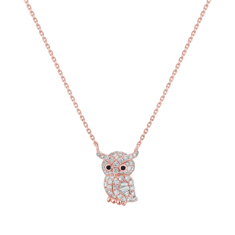 Náhrdelník s černými a bílými diamanty Diamond Owl