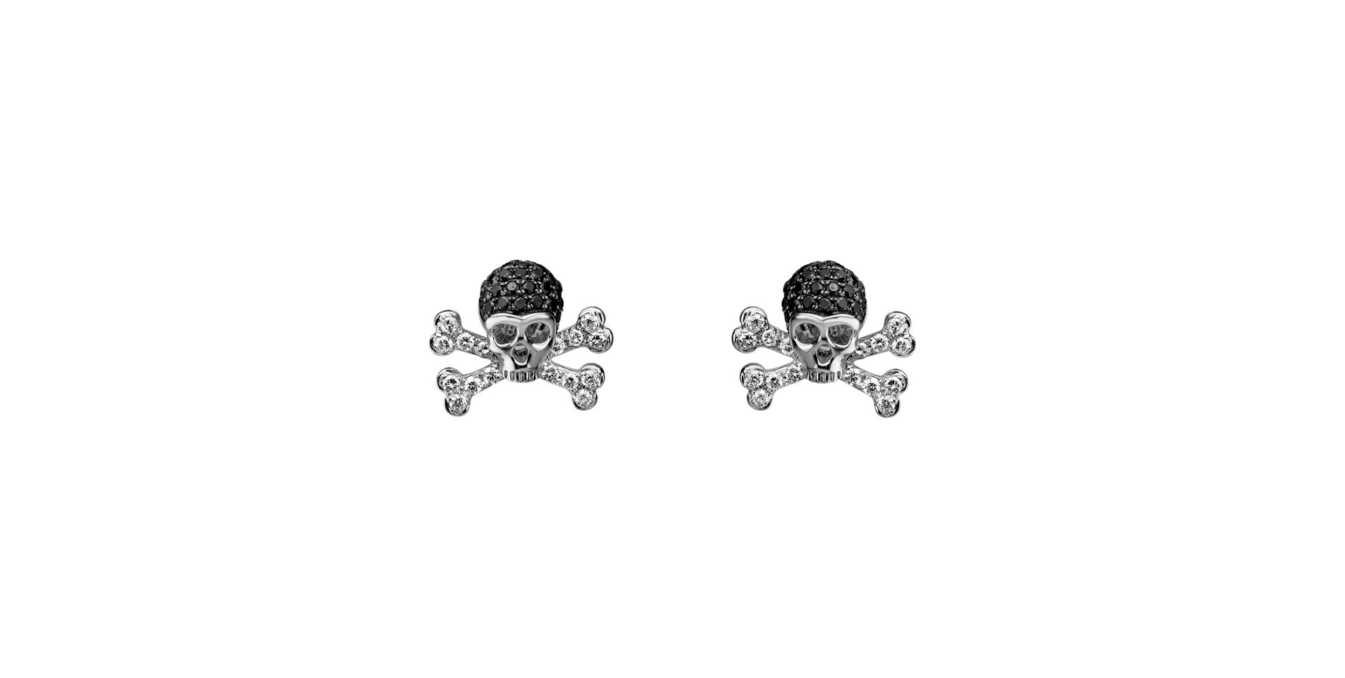 Náušnice s bílými a černými diamanty Luxury Skull