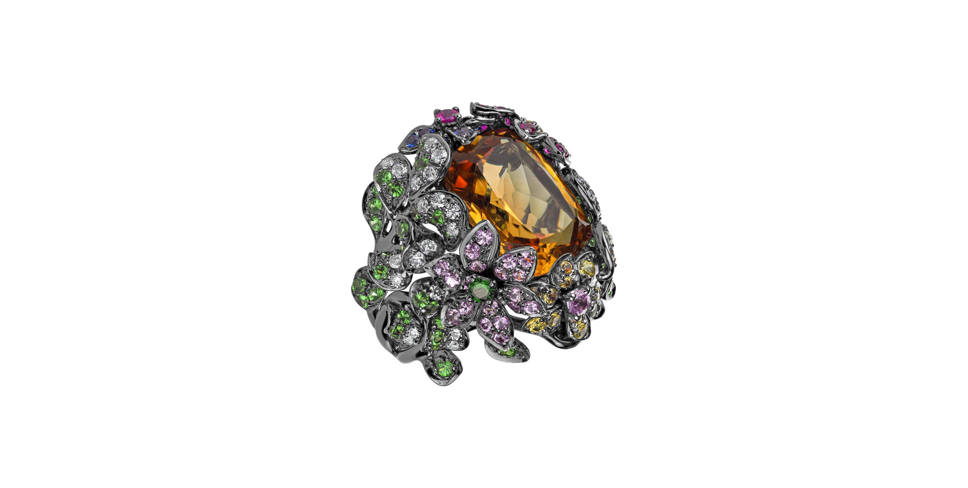 Prsten s citrínem diamanty a drahokamy Lady Blanca