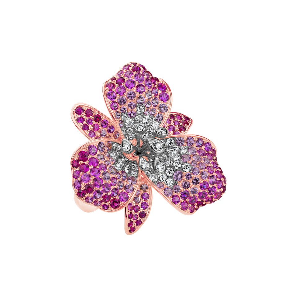 Prsten s diamanty, rubíny a safíry Queen of Orchid