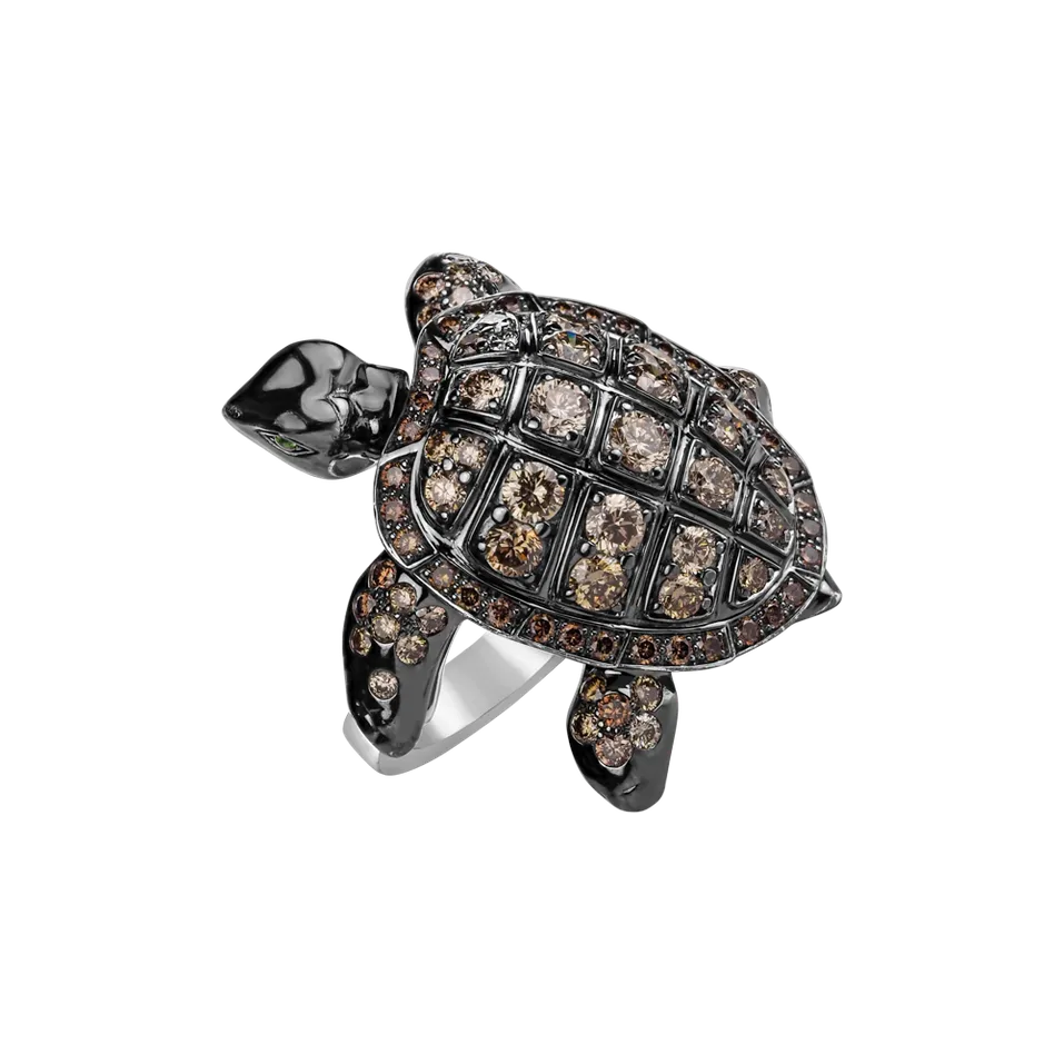 Prsten s hnědými diamanty a granáty Exotic Turtle