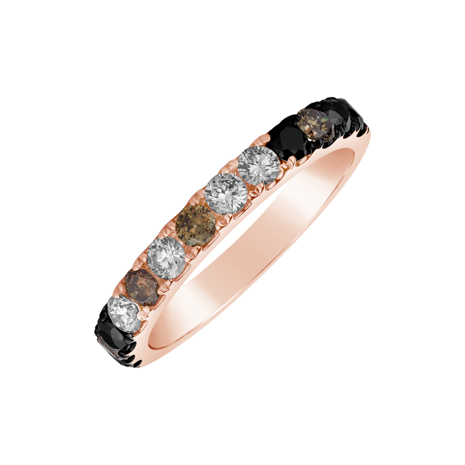 Prsten s černými, bílými a hnědými diamanty Amber Haze