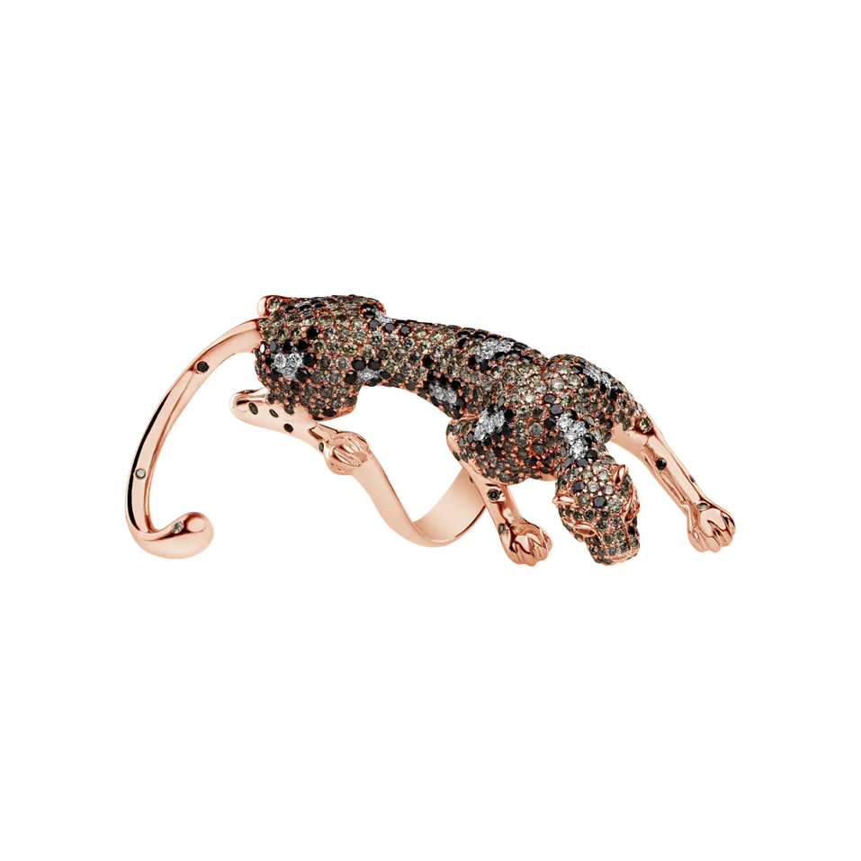 Prsten s bílými, hnědými a černými diamanty a granáty Luxury Beast