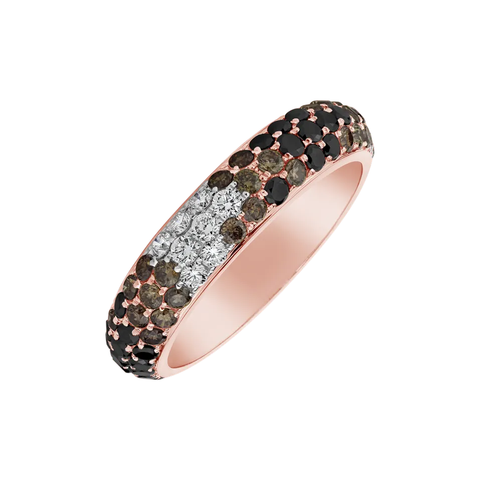 Prsten s bílými, hnědými a černými diamanty Magic Fall