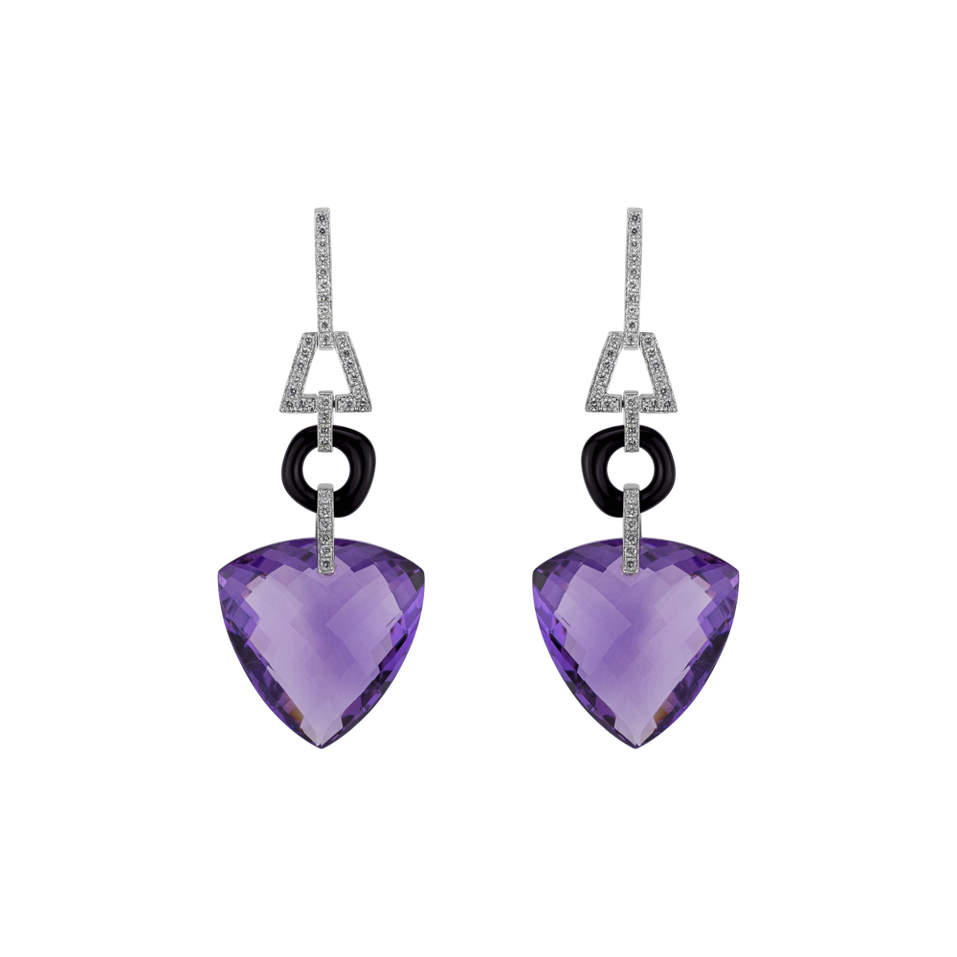 Náušnice s ametystem, diamanty a achátem Space Song