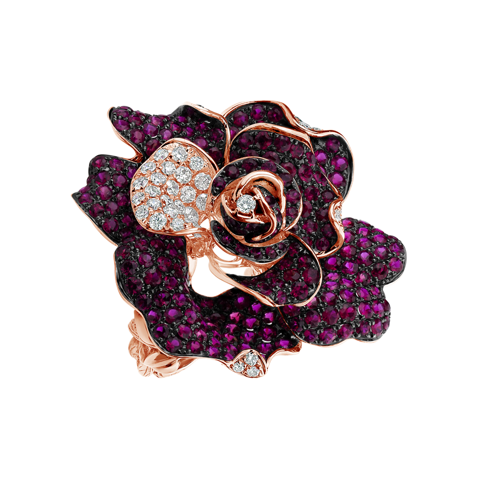 Prsten s diamanty a rubíny Amazone Rose