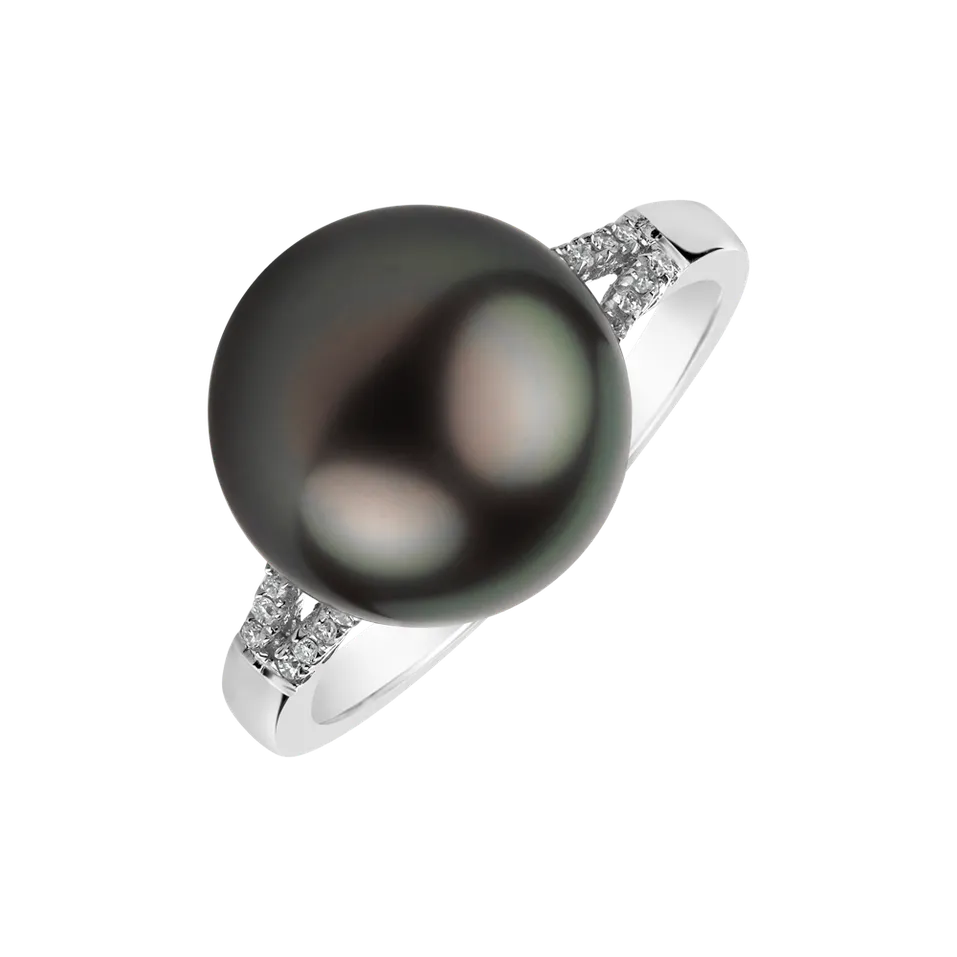 Prsten s perlou a diamanty Deep Dark Sea