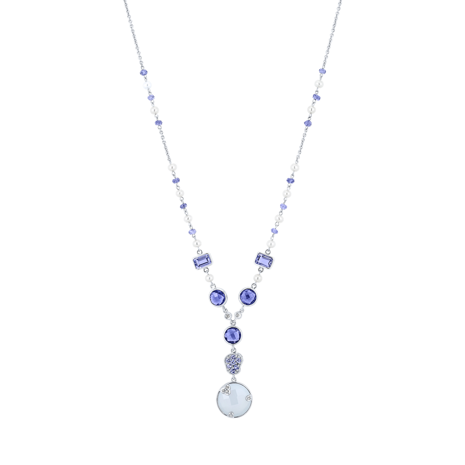 Náhrdelník s diamanty, iolitem, chalcedony a perlami Blue Poem