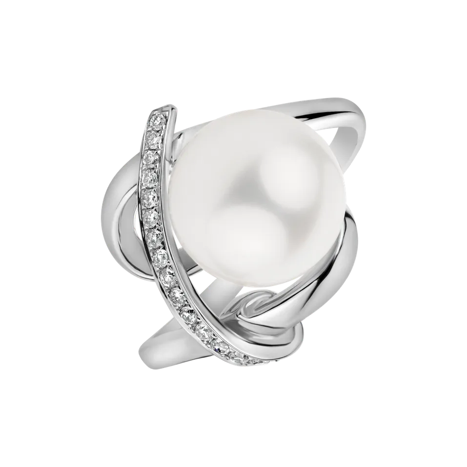 Prsten s perlou a diamanty Dark Secret