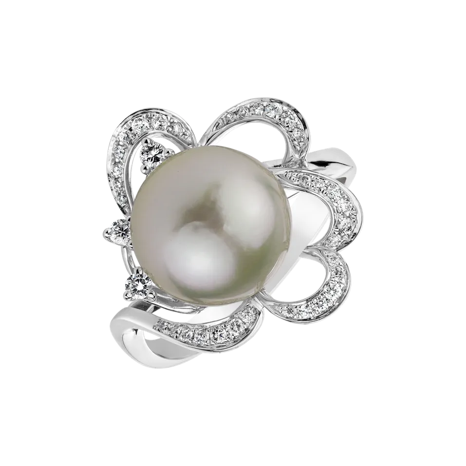 Prsten s perlou a diamanty Pearl Romance