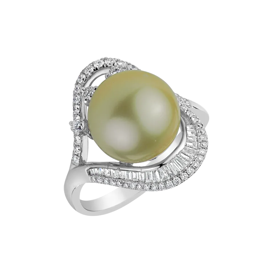 Prsten s perlou a diamanty Gold Poem