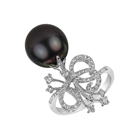 Prsten s perlou a diamanty Flower of Sea