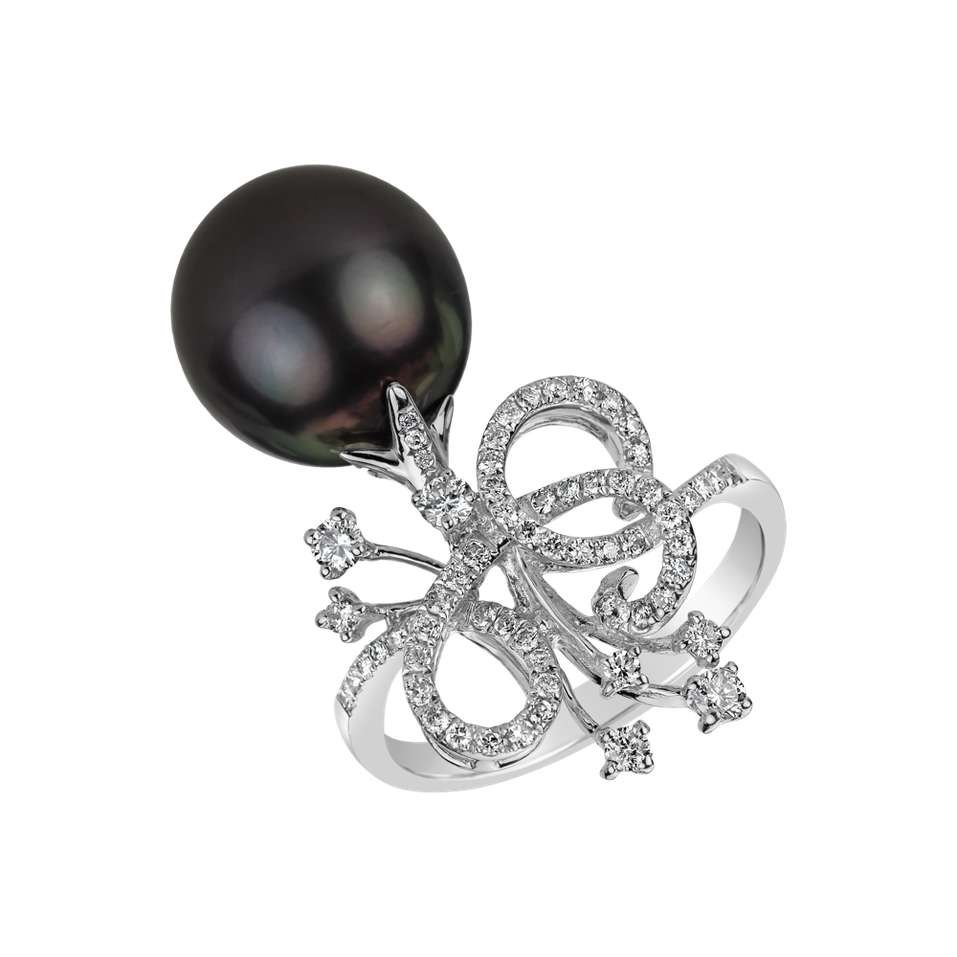 Prsten s perlou a diamanty Flower of Sea