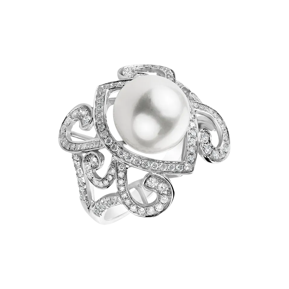 Prsten s perlou a diamanty White Countess